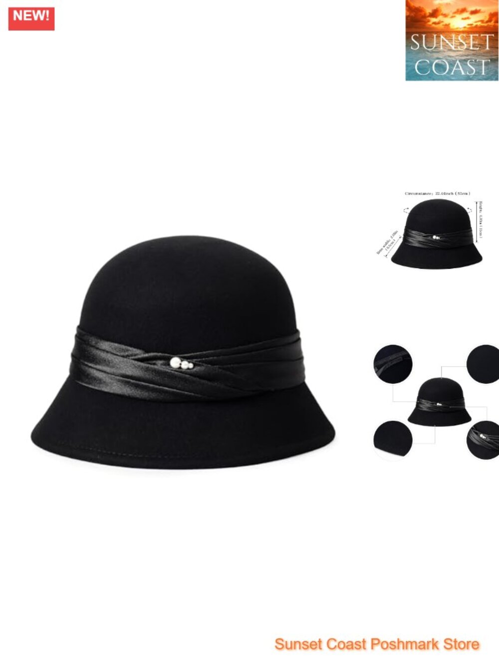 Women's 100% Wool Cloche Bucket Hat Winter Felt Fedora